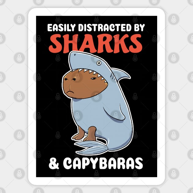 Easily Distracted by Sharks and Capybaras Cartoon Magnet by capydays